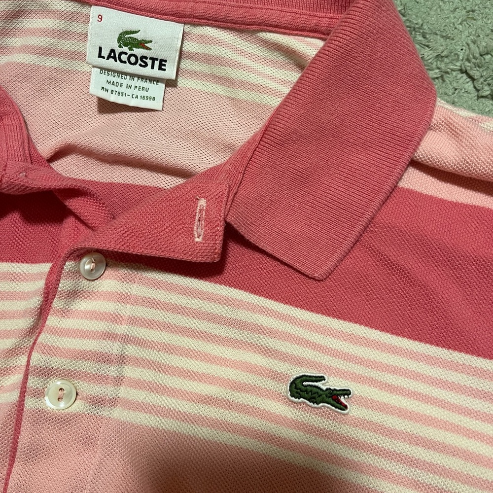 Lacoste Pink and White Striped Men's Polo Shirt